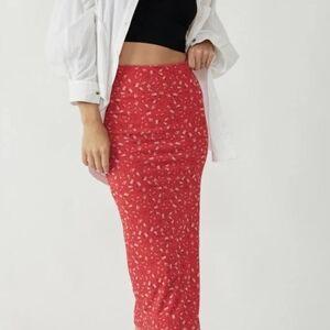 Free People Red Floral Pencil Skirt